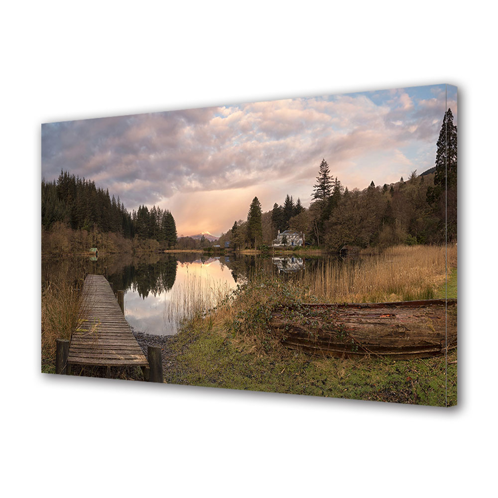 Tablou Canvas Luminos in intuneric VarioView LED, Toamna, Liniste pe malul lacului, 30 x 45 cm