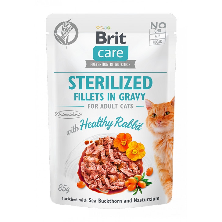 Hrana Umeda Pisici Brit Care Fillets in Gravy Sterilized cu Iepure, 85 g