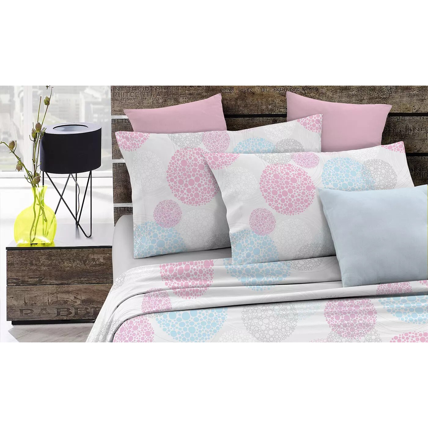 Cearceaf de pat Datex, 160x270cm, model cerculete cu buline