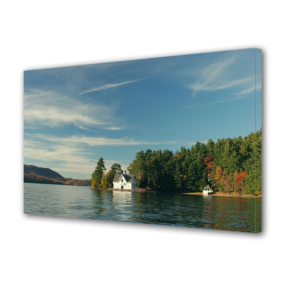 Tablou Canvas Luminos in intuneric VarioView LED, Toamna, Intre padure si lac, 40 x 60 cm