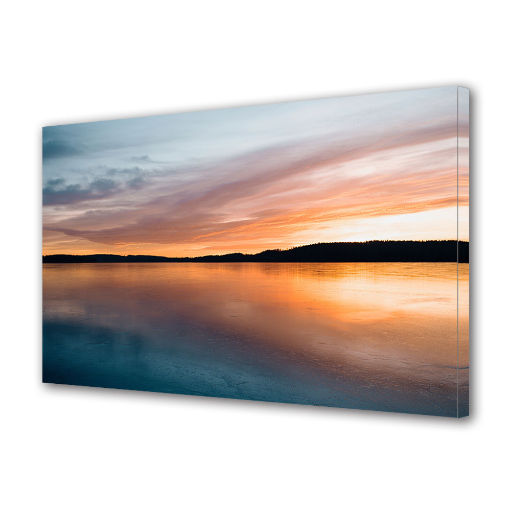Tablou Canvas Luminos in intuneric VarioView LED, Toamna, Apus peste lacul inghetat, 40 x 60 cm