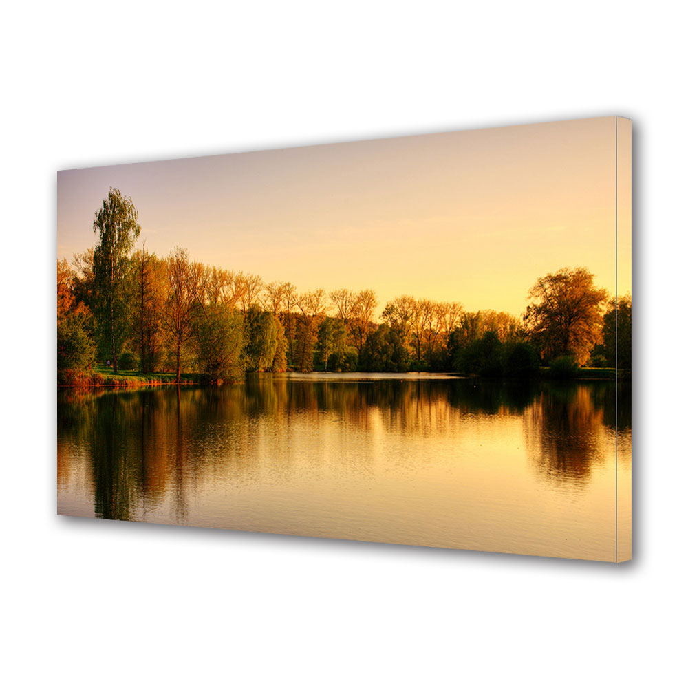 Tablou Canvas Luminos in intuneric VarioView LED, Toamna, Lumini calde pe lac, 40 x 60 cm