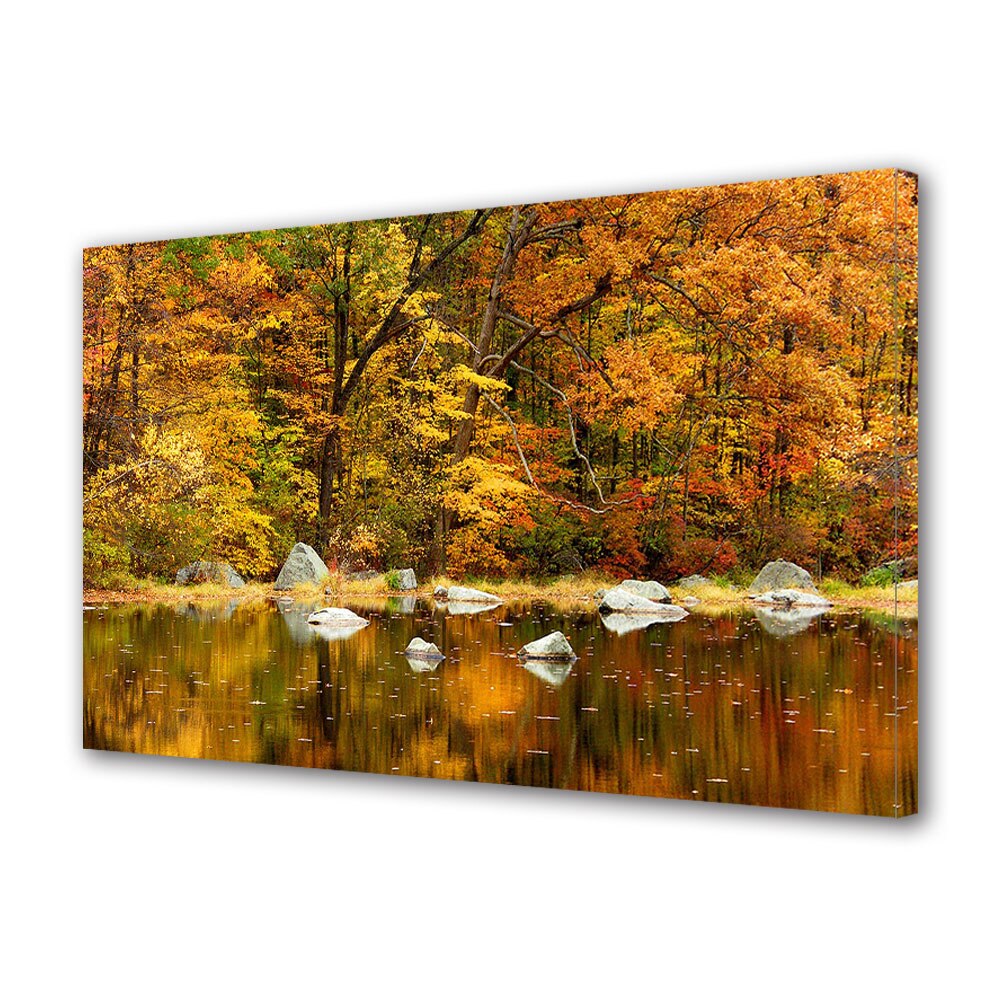 Tablou Canvas Luminos in intuneric VarioView LED, Toamna, Pietre la marginea lacului, 40 x 60 cm