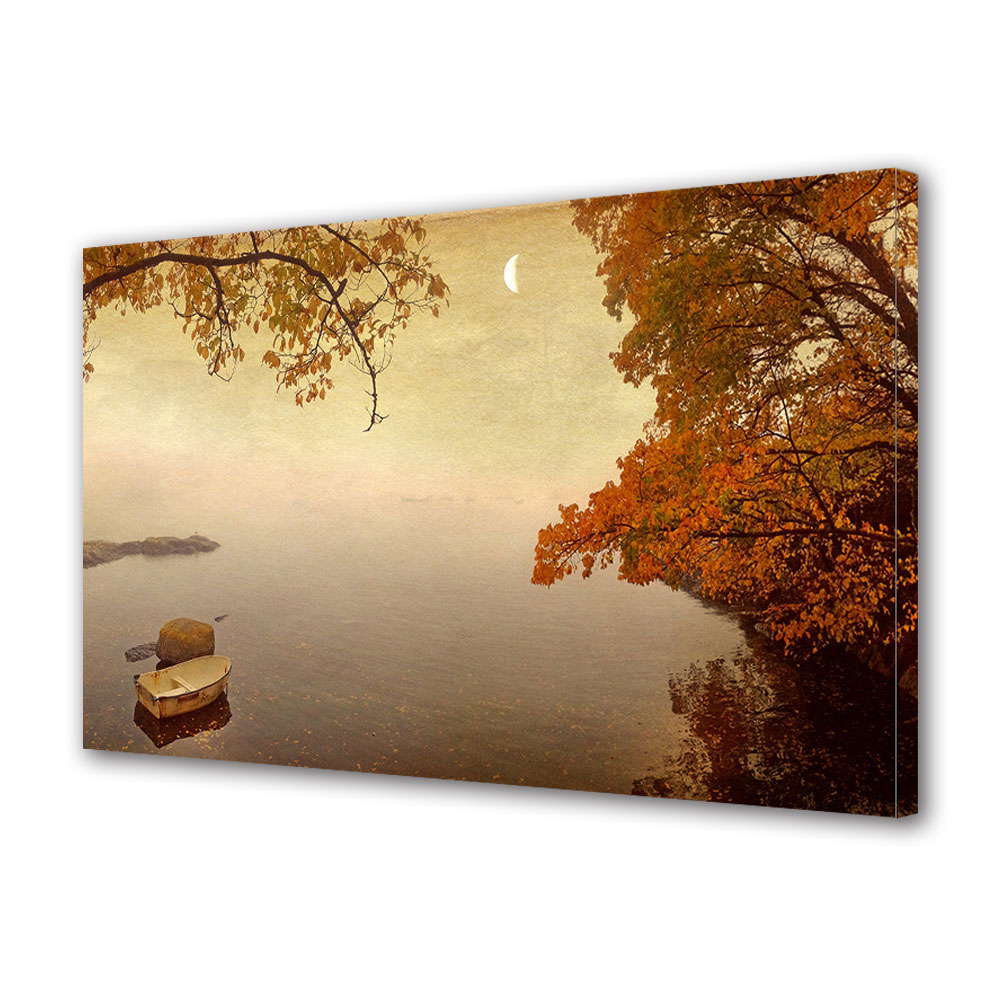 Tablou Canvas Luminos in intuneric VarioView LED, Toamna, Luna noua peste lac, 40 x 60 cm