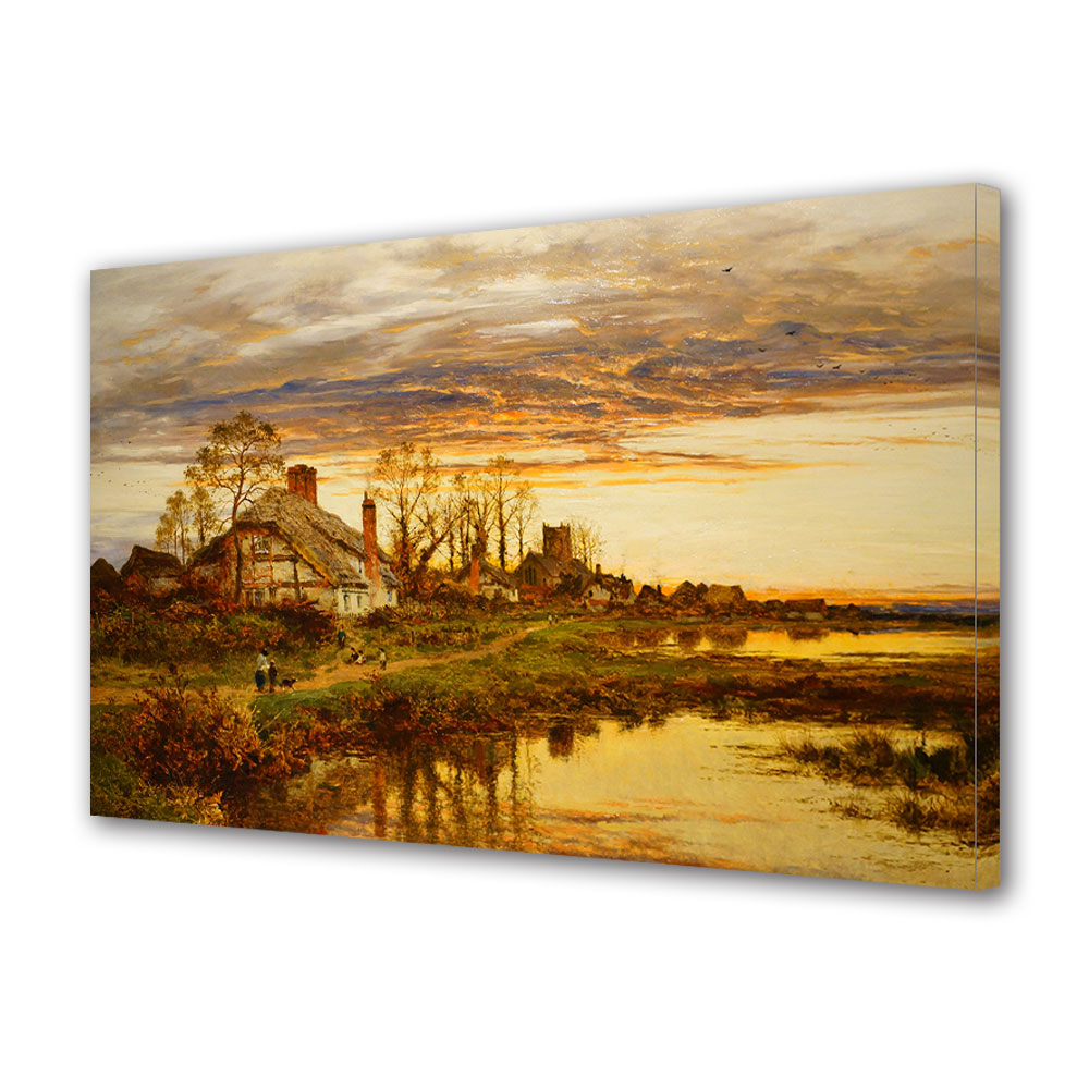 Tablou Canvas Luminos in intuneric VarioView LED, Toamna, Casute langa lac, 40 x 60 cm