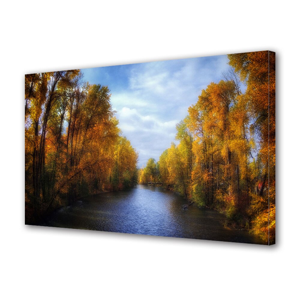 Tablou Canvas Luminos in intuneric VarioView LED, Toamna, De-a lungul raului, 30 x 45 cm