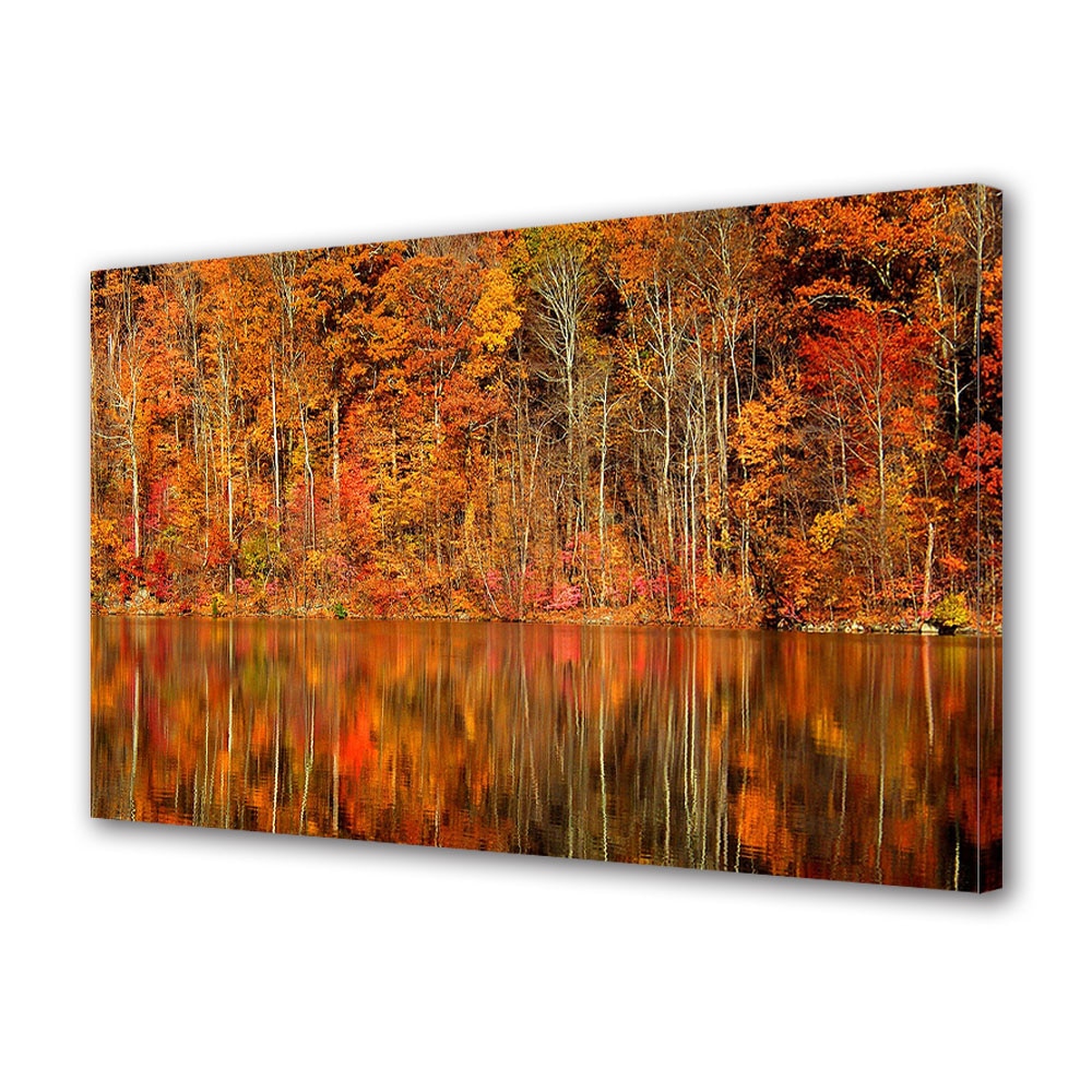 Tablou Canvas Luminos in intuneric VarioView LED, Toamna, Padurea intalneste lacul, 30 x 45 cm