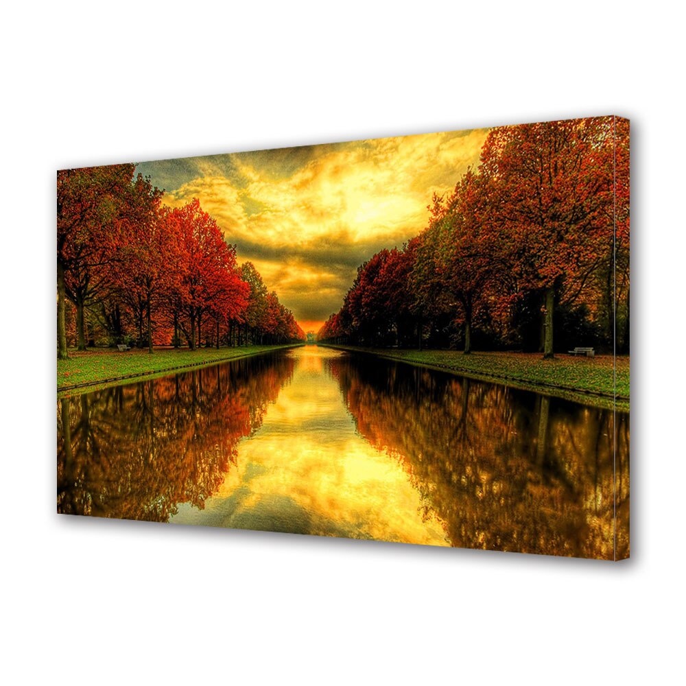 Tablou Canvas Luminos in intuneric VarioView LED, Toamna, Iaz in centrul parcului, 30 x 45 cm