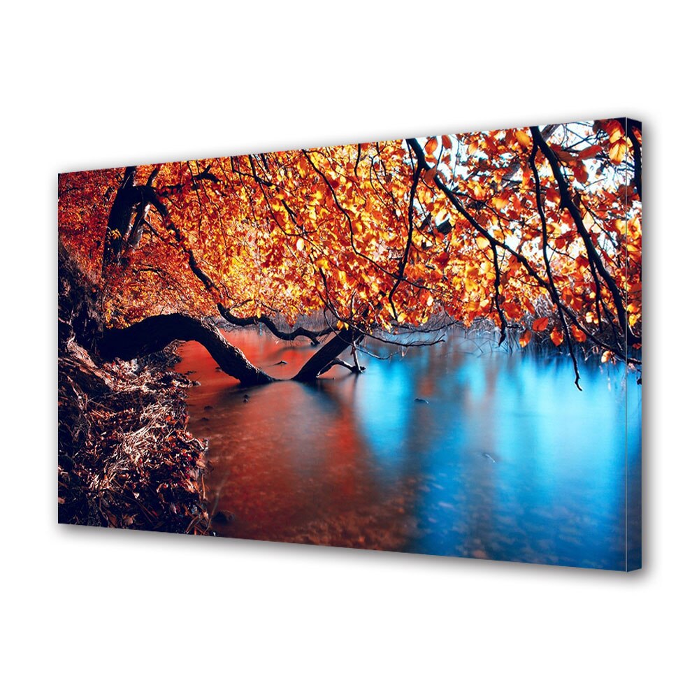 Tablou Canvas Luminos in intuneric VarioView LED, Toamna, Umbre rosii pe lacul albastru, 30 x 45 cm