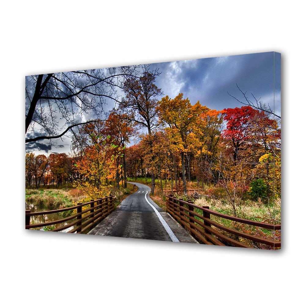 Tablou Canvas Luminos in intuneric VarioView LED, Toamna, Pod peste rau, 40 x 60 cm
