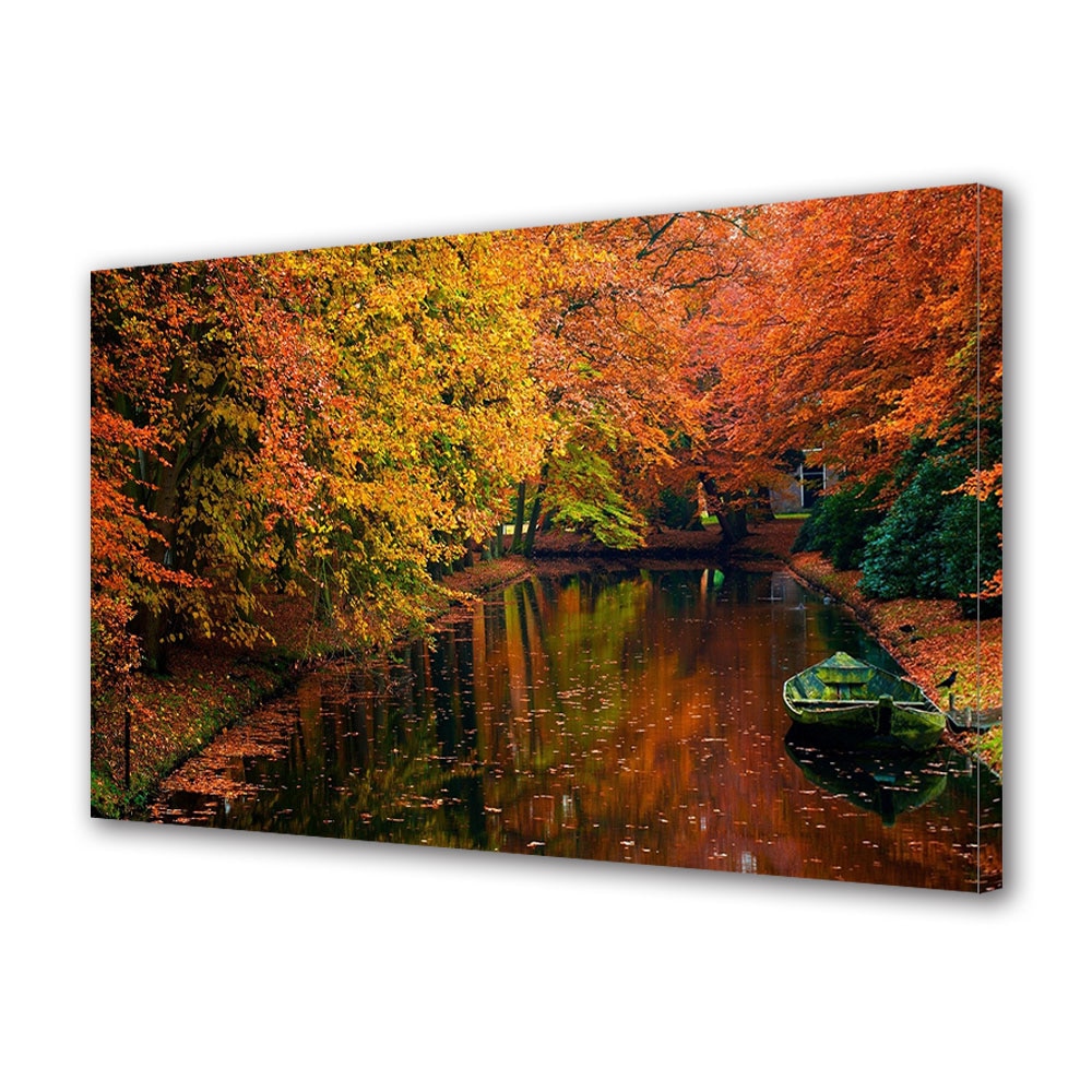 Tablou Canvas Luminos in intuneric VarioView LED, Toamna, Barcuta pe canal, 40 x 60 cm