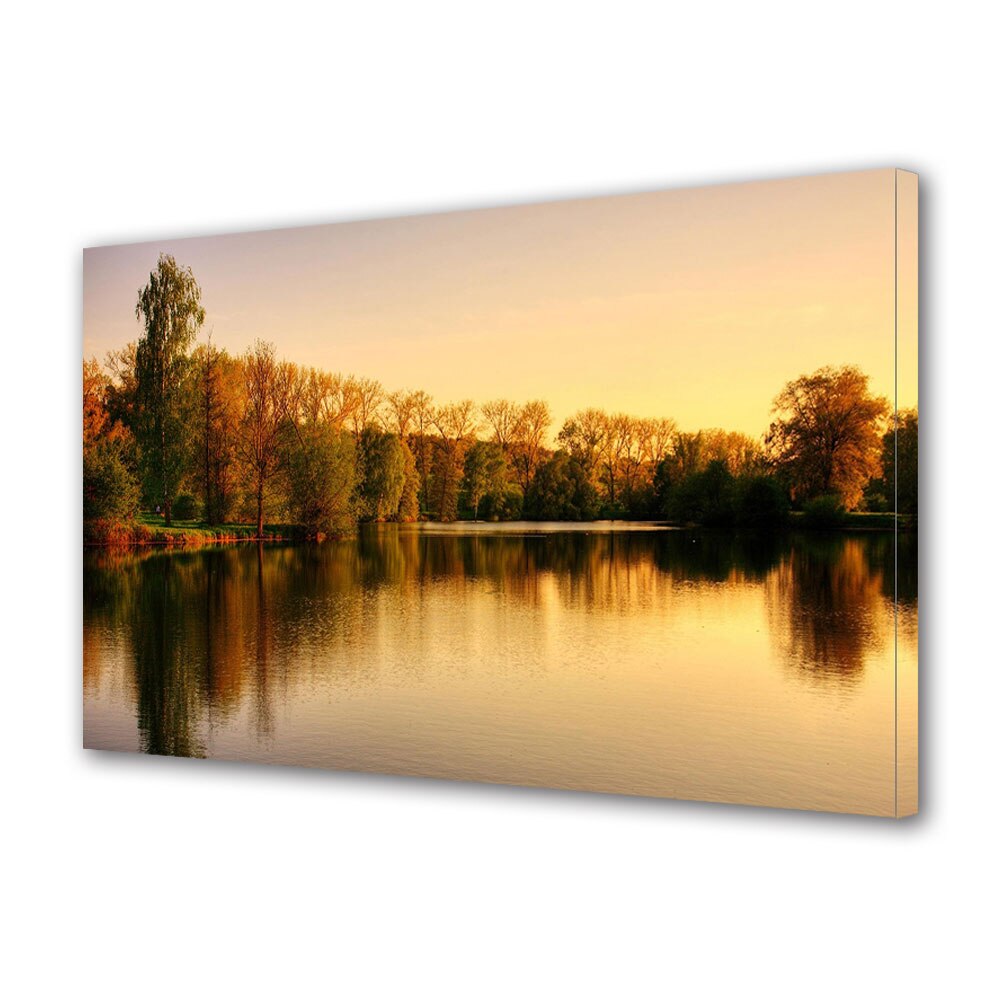 Tablou Canvas Luminos in intuneric VarioView LED, Toamna, Lacul in culori calde, 40 x 60 cm