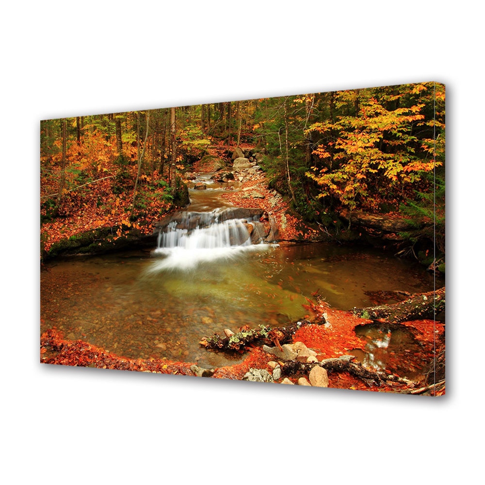 Tablou Canvas Luminos in intuneric VarioView LED, Toamna, Cascada mica printre frunze rosii, 30 x 45 cm