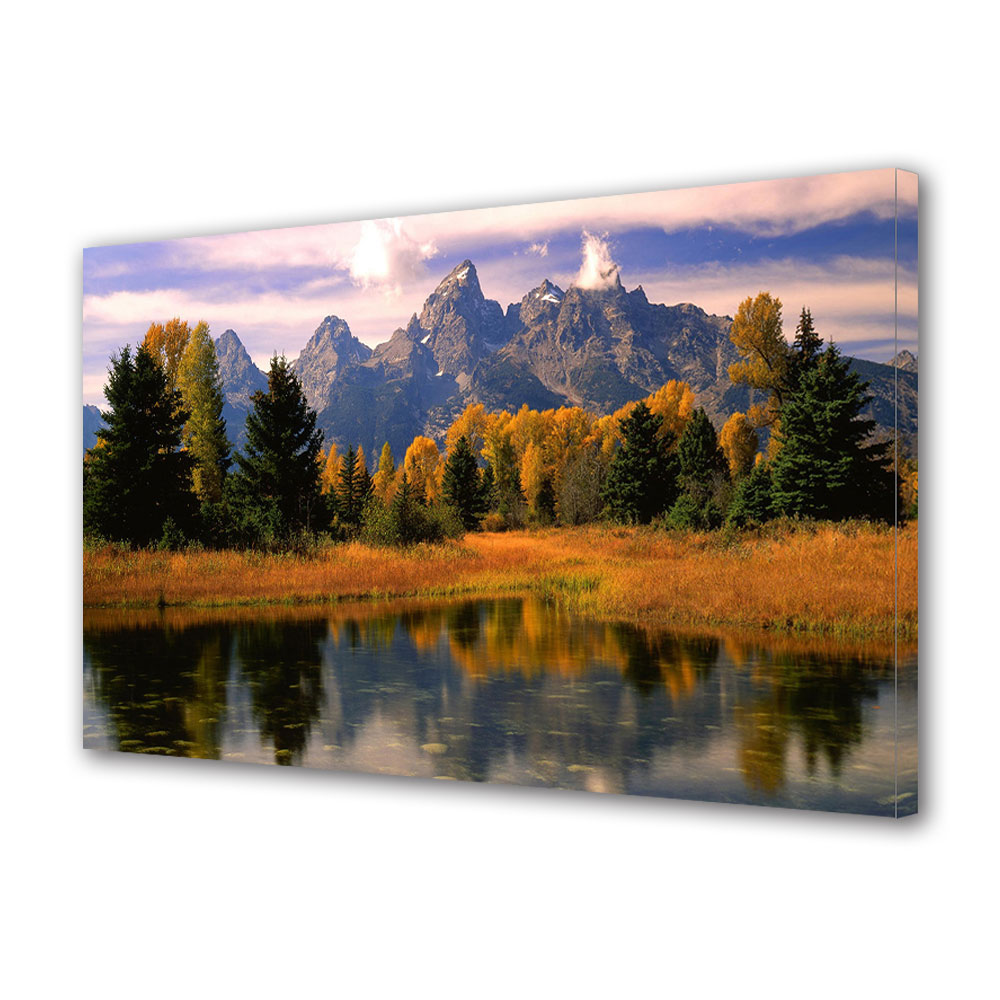 Tablou Canvas Luminos in intuneric VarioView LED, Toamna, Urme de zapada pe munti, 30 x 45 cm