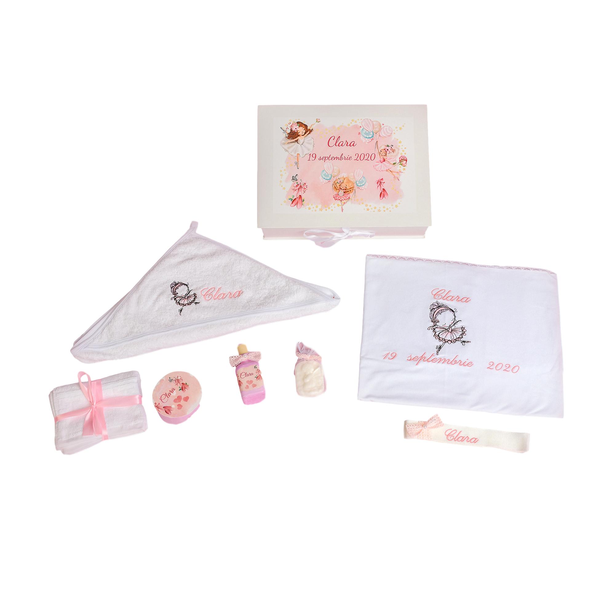 Trusou botez Mica Balerina 7 piese, personalizat prin brodare