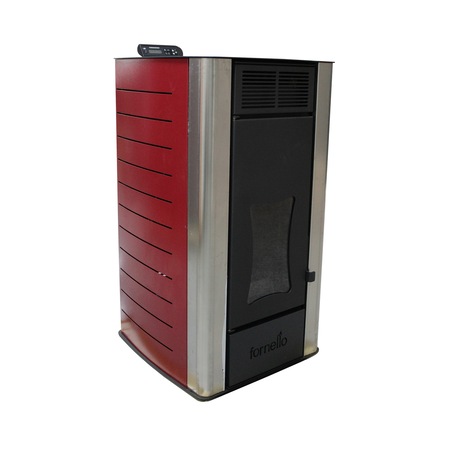 Termosemineu centrala pe peleti Fornello Premium W22, 25 kw, complet echipat cu pompa de circulatie, vas de expansiune, supapa siguranta, telecomanda, culoare Bordeaux, arzator peleti din fonta, pentru suprafete pana la 150 mp