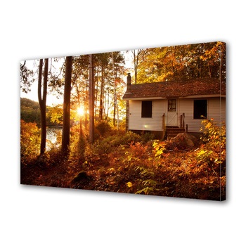 Tablou Canvas Luminos in intuneric VarioView LED, Toamna, Casuta alba langa rau, 40 x 60 cm Tablou Canvas Luminos in intuneric VarioView LED, Toamna, Casuta alba langa rau, 40 x 60 cm