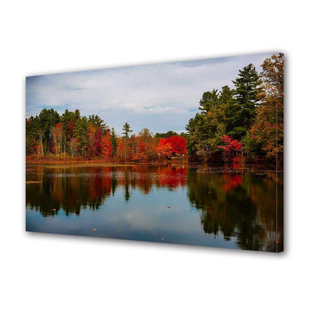 Tablou Canvas Luminos in intuneric VarioView LED, Toamna, Rand de copaci rosii langa lac, 30 x 45 cm