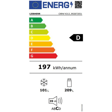 Combina frigorifica LIEBHERR CNPef 4313, No Frost, 304 l, H 186 cm, Clasa D, Inox antiamprenta