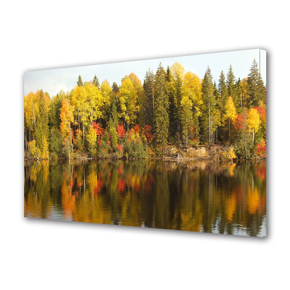 Tablou Canvas Luminos in intuneric VarioView LED, Toamna, Copaci reflectati in apa, 30 x 45 cm