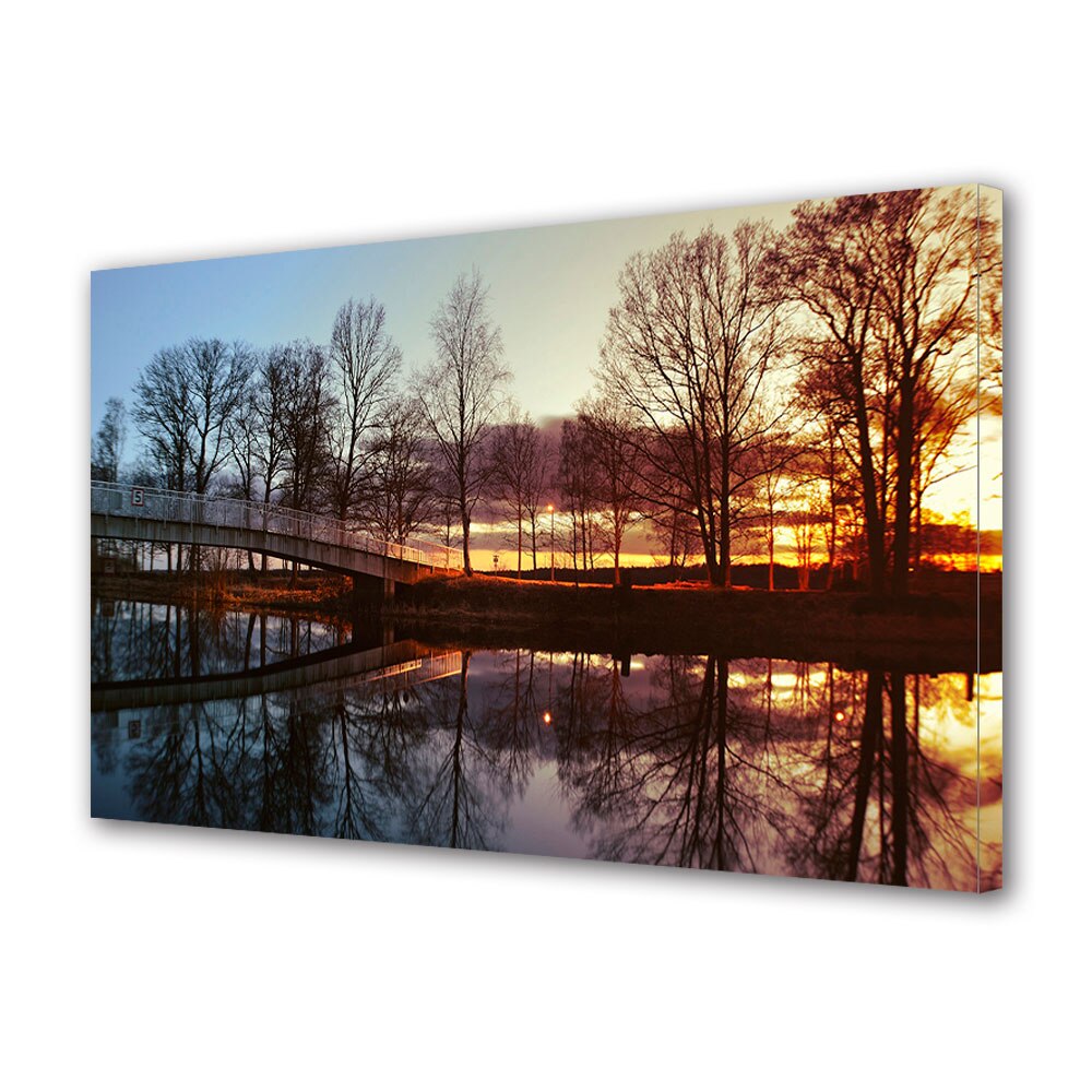 Tablou Canvas Luminos in intuneric VarioView LED, Toamna, Pod peste rau la apus, 40 x 60 cm