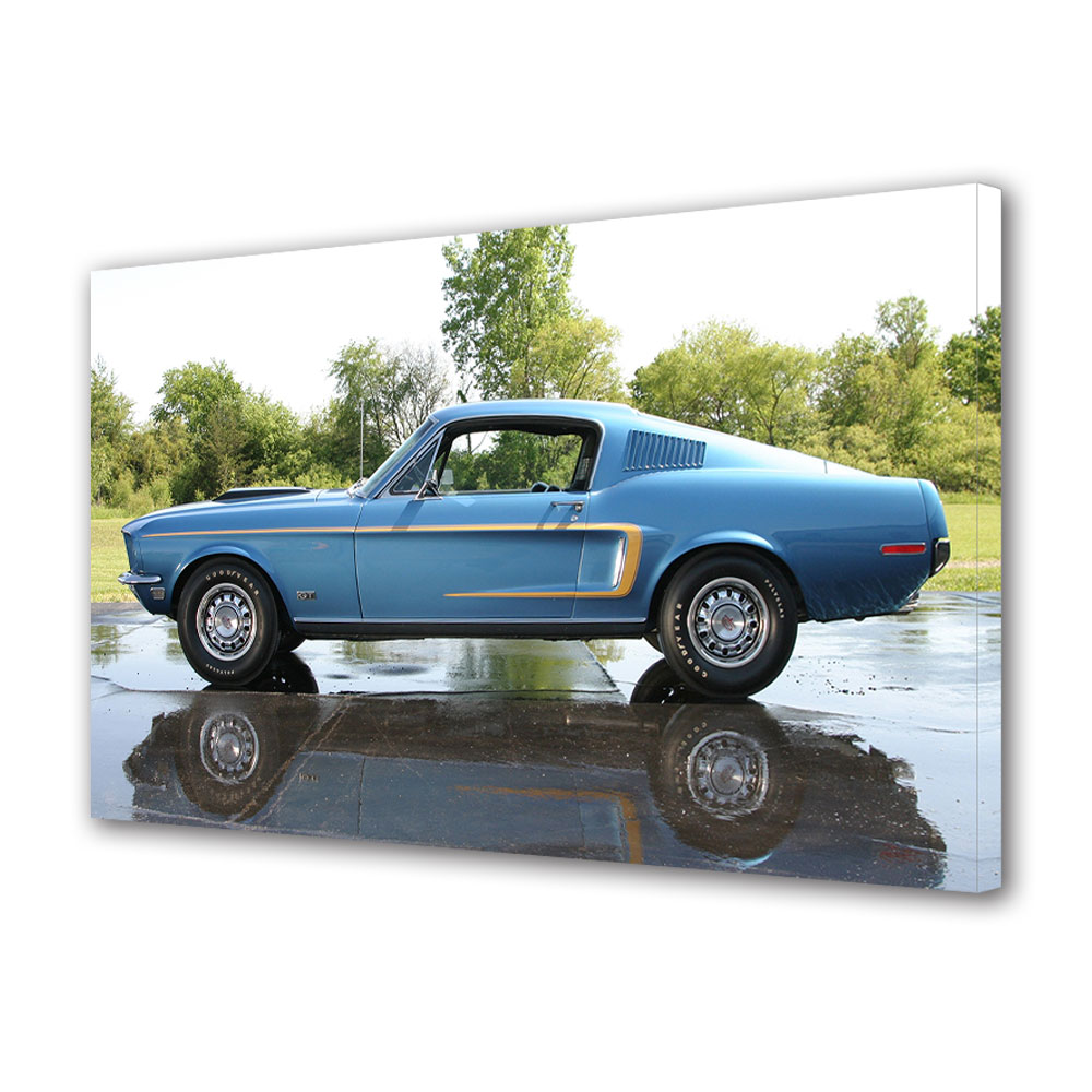 Tablou Canvas Luminos in intuneric VarioView LED, Auto Moto, Ford Mustang GT Fastback 1968, 40 x 60 cm