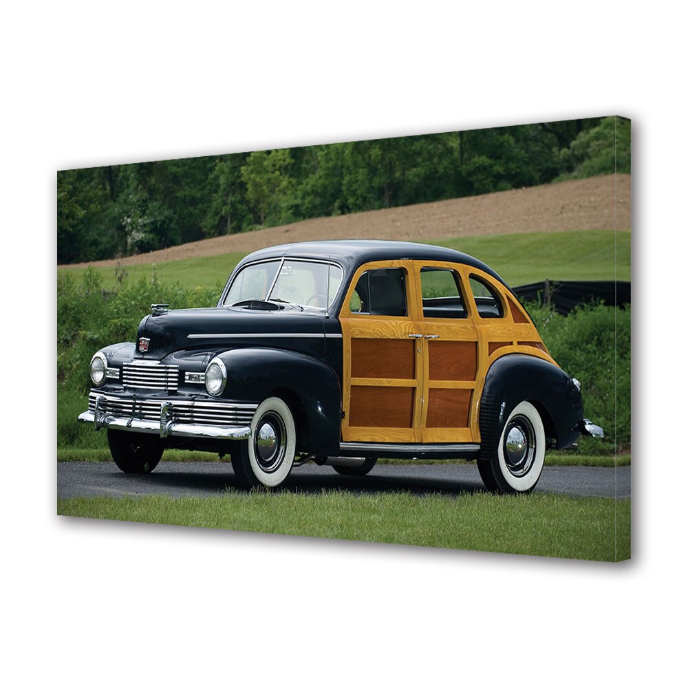 Tablou Canvas Luminos in intuneric VarioView LED, Auto Moto, 1947 Nash Ambassador Six Super Suburban Woodie Sedan, 30 x 45 cm