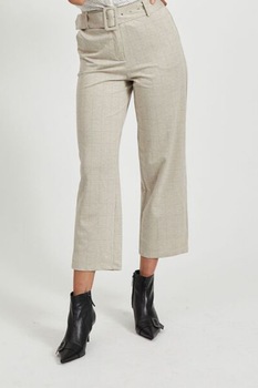 Vila, Pantaloni capri in carouri, Gri deschis melange Vila, Pantaloni capri in carouri, Gri deschis melange