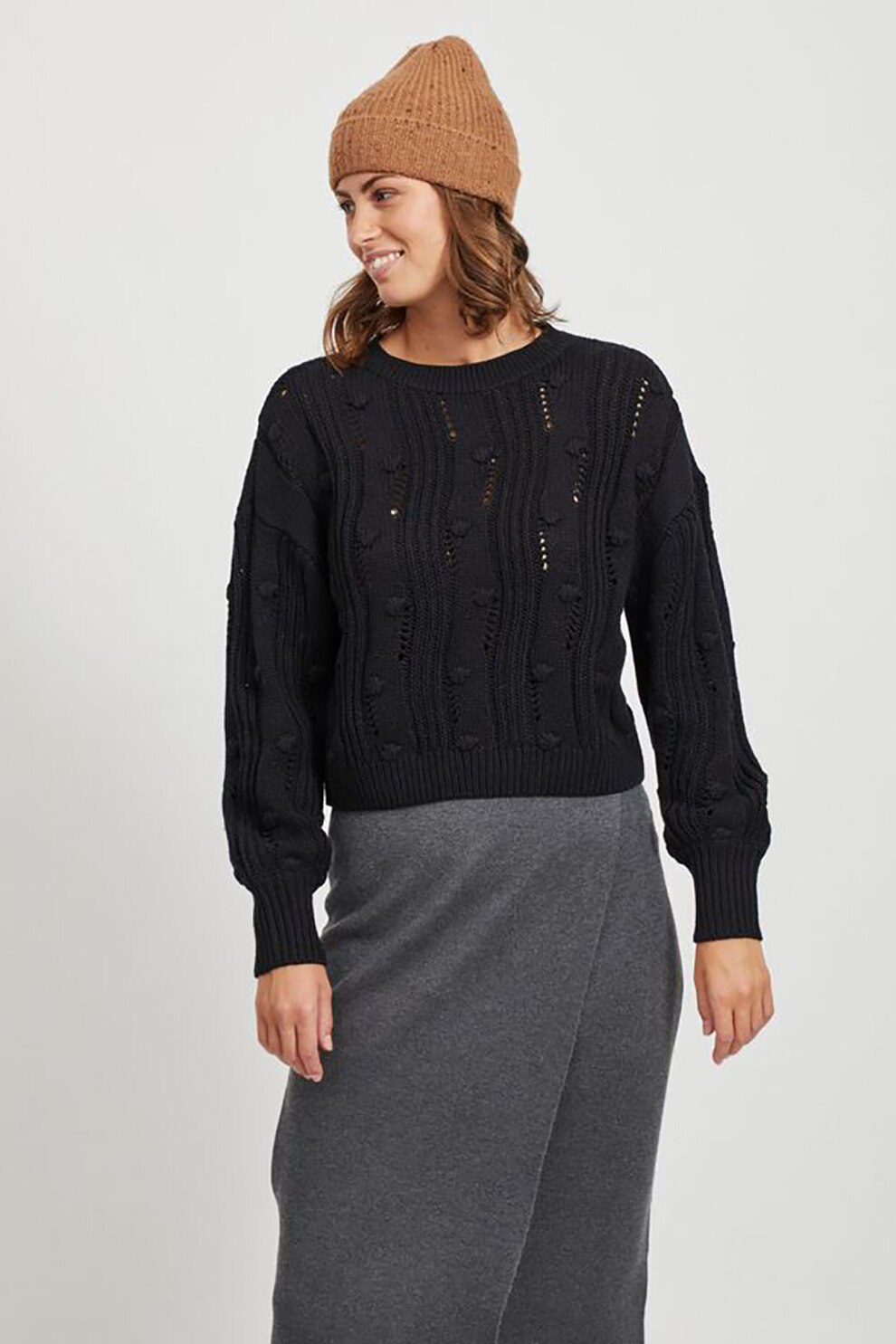 Vila, Pulover cu maneci cazute, Negru, L