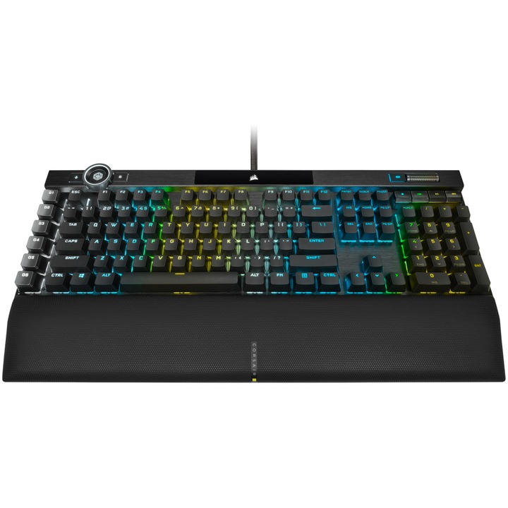 Клавиатура Gaming Corsair K100, RGB подсветка, Механична, Switch optic-mecanic Corsair OPX Rapidfire, Макро и мултимедийни бутони, Алуминиева рамка, Черен
