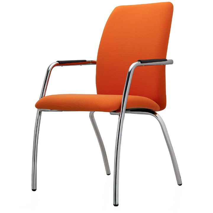 Scaun vizitator TRAFFIC CHAIRS SIT 4 GRANDE, tapiterie textila Portocaliu, sezut si spatar tapitat, cadru complet cromat