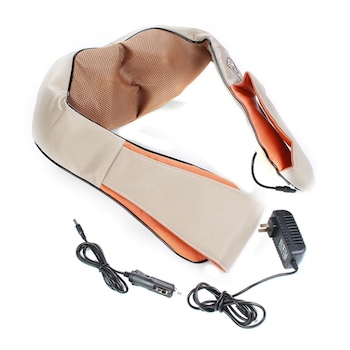 Aparat de masaj pentru umeri si gat Shiatsu, husa piele, role miscare circulara, incalzire prin infrarosu, telecomanda control incorporata, 2 trepte intensitate, Bej Aparat de masaj pentru umeri si gat Shiatsu, husa piele, role miscare circulara, incalzire prin infrarosu, telecomanda control incorporata, 2 trepte intensitate, Bej