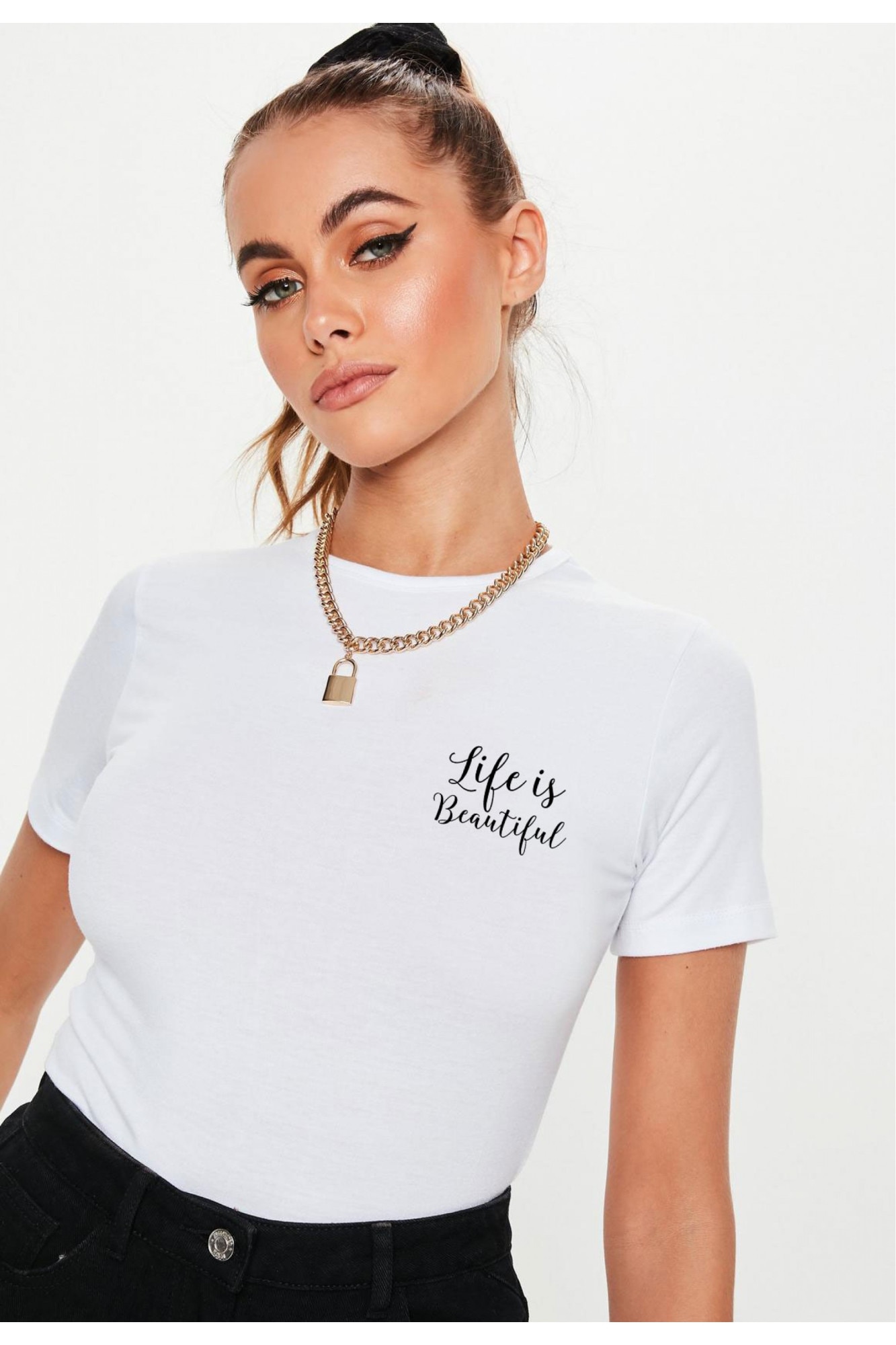 Tricou dama alb - Life is beautiful