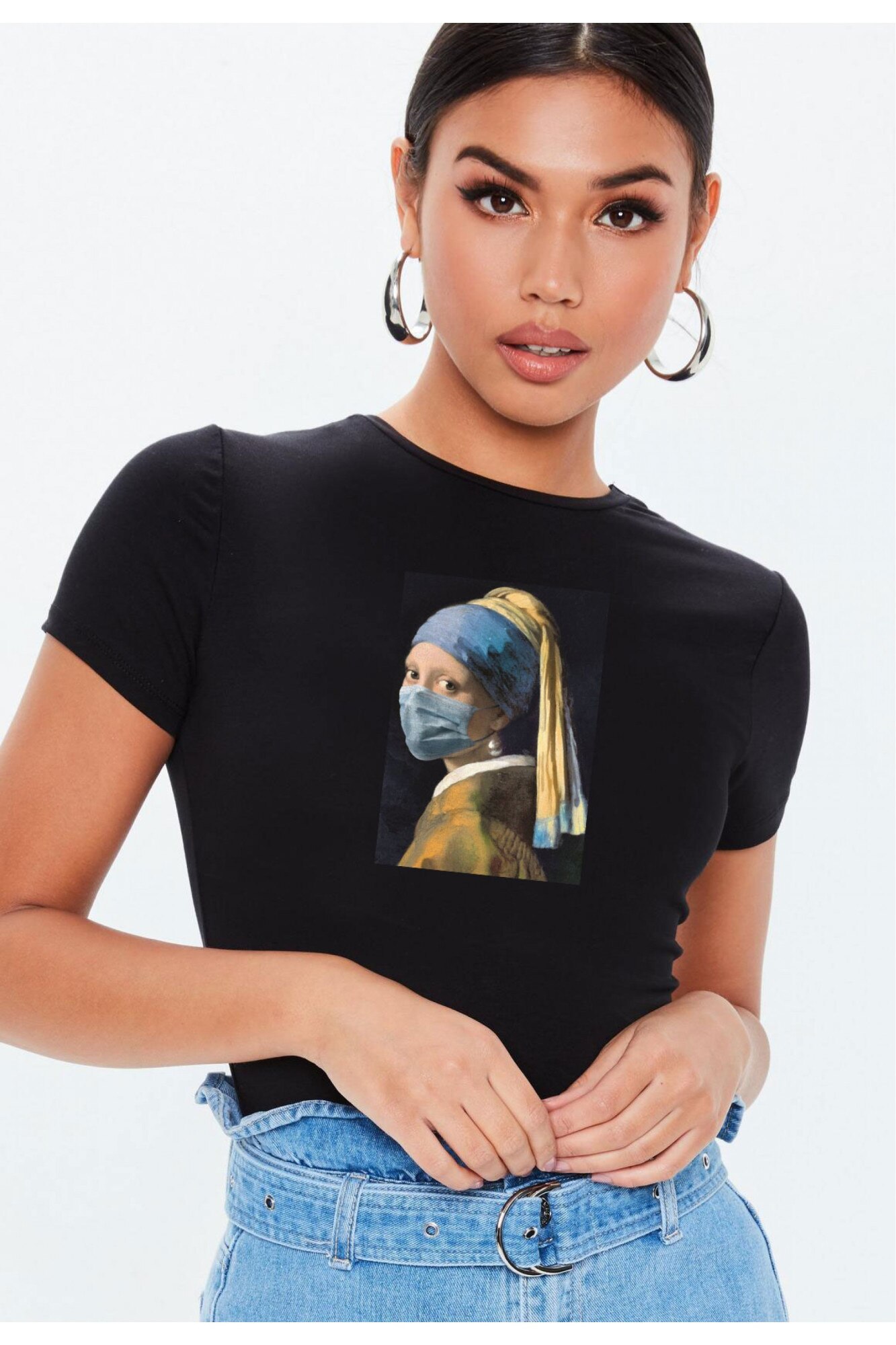 Tricou dama negru - Fata cu perla in Pandemie