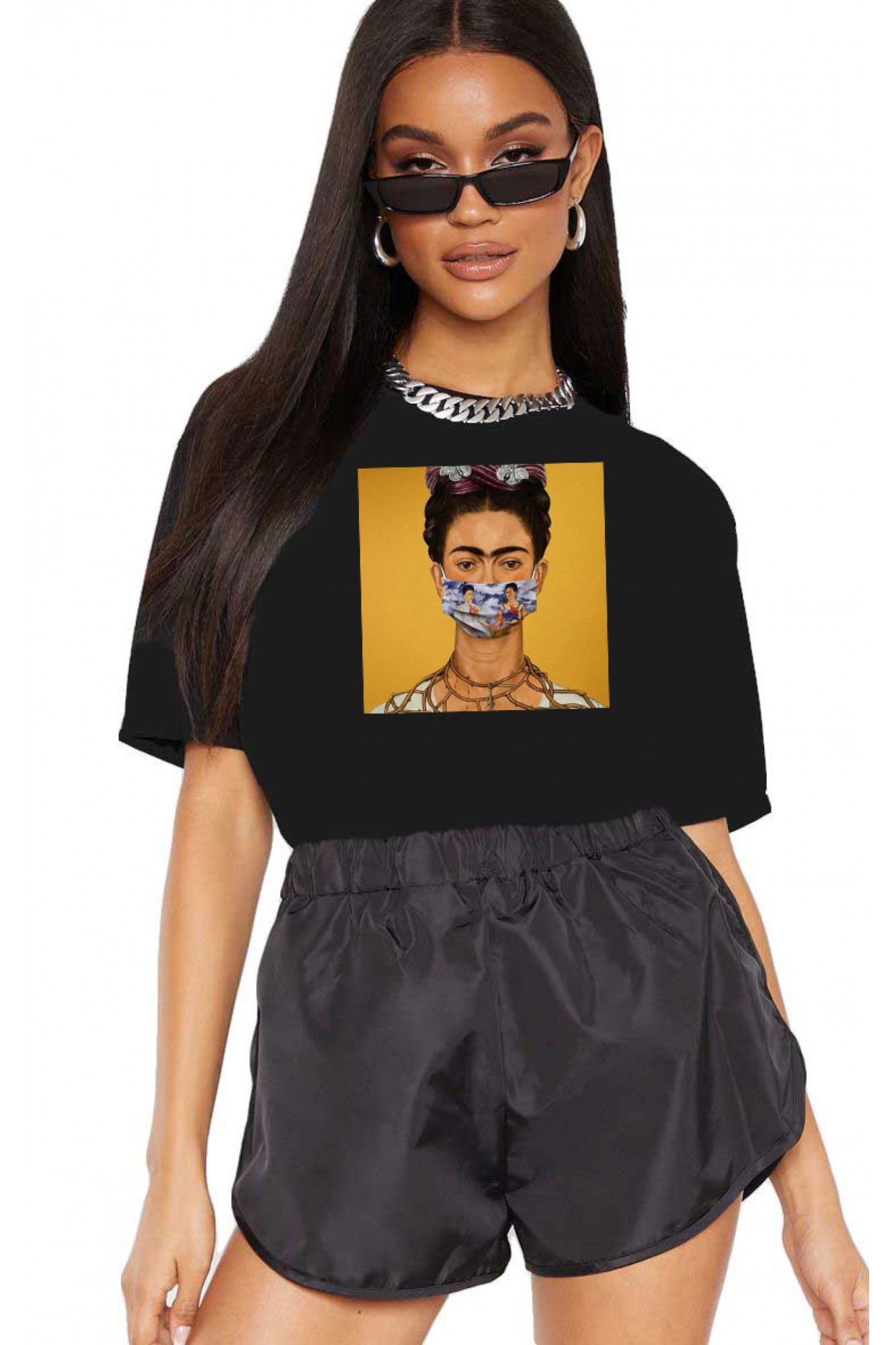 Tricou dama negru - Frida in Pandemie