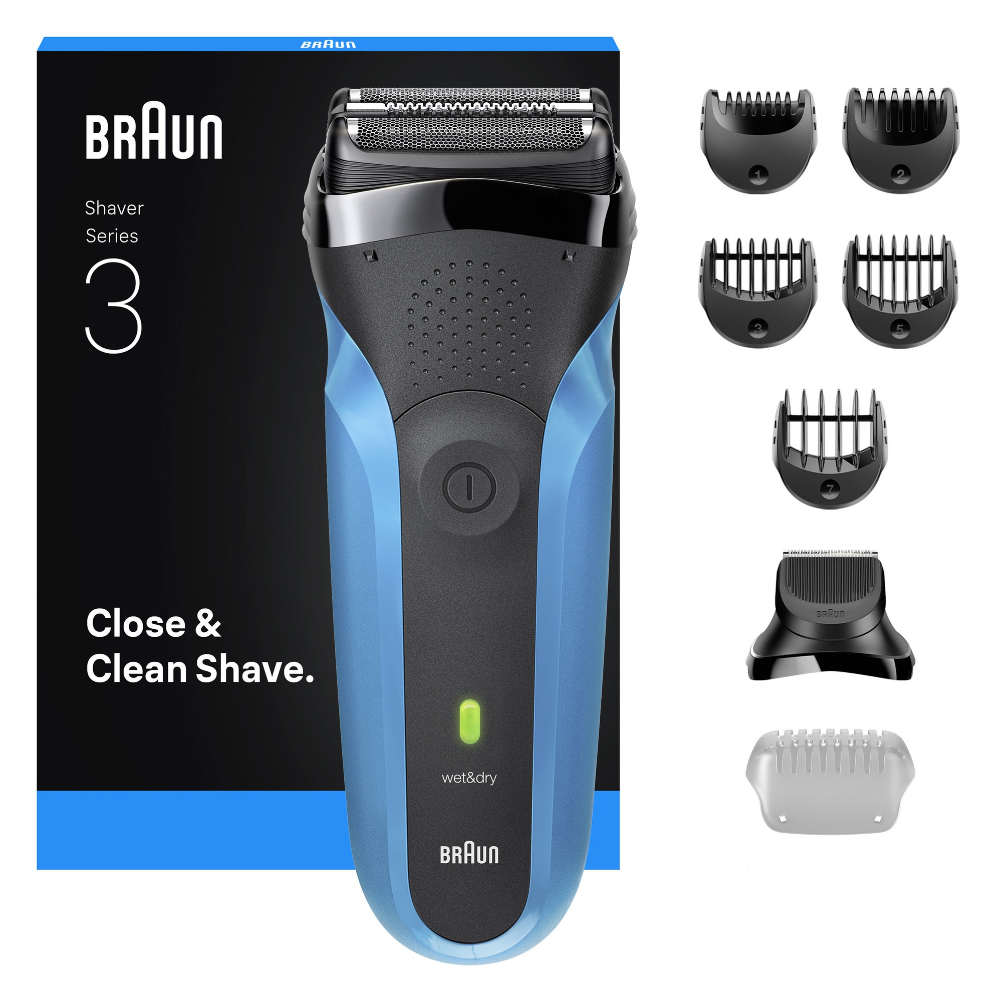Aparat electric de ras Braun Series 3 310BT, 3 Lame Flexibile, Utilizare umeda/uscata, Proiectat In Germania, Albastru