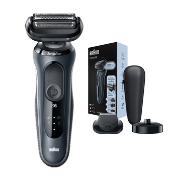 Aparat de ras electric Braun Series 6 60-N4500cs Wet&Dry, 4 elemente de taiere, SensoFlex, Statie de incarcare, accesoriu pentru barba, Trusa de voiaj, Gri Aparat de ras electric Braun Series 6 60-N4500cs Wet&Dry, 4 elemente de taiere, SensoFlex, Statie de incarcare, accesoriu pentru barba, Trusa de voiaj, Gri