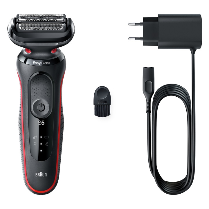Самобръсначка Braun Series 5 51-R1000s Wet&Dry, AutoSense,Easy Clean, Easy Click, 3 бръснещи елемента, Червен/Черен