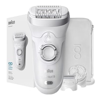 Epilator Braun Silk-épil 9 MBSES9 Max Braun 100 years Design Edition SensoSmart™, Micro-Grip, Wet & Dry, 40 pensete, 2 viteze, Perie pentru exfoliere, cap de ras, Geanta pentru voiaj, Alb