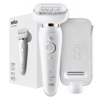 Epilator Braun Silk-épil 9 MBSES9F Sistem Flex Max Braun 100 years Design Edition SensoSmart™, Micro-Grip, Wet & Dry, 40 pensete, 2 viteze, cap de ras, Geanta pentru voiaj, Alb Epilator Braun Silk-épil 9 MBSES9F Sistem Flex Max Braun 100 years Design Edition SensoSmart™, Micro-Grip, Wet & Dry, 40 pensete, 2 viteze, cap de ras, Geanta pentru voiaj, Alb