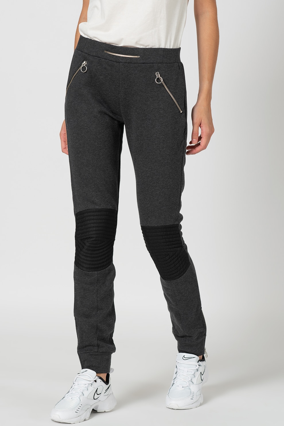 Versace Jeans, Pantaloni sport cu buzunare cu fermoar, Gri inchis
