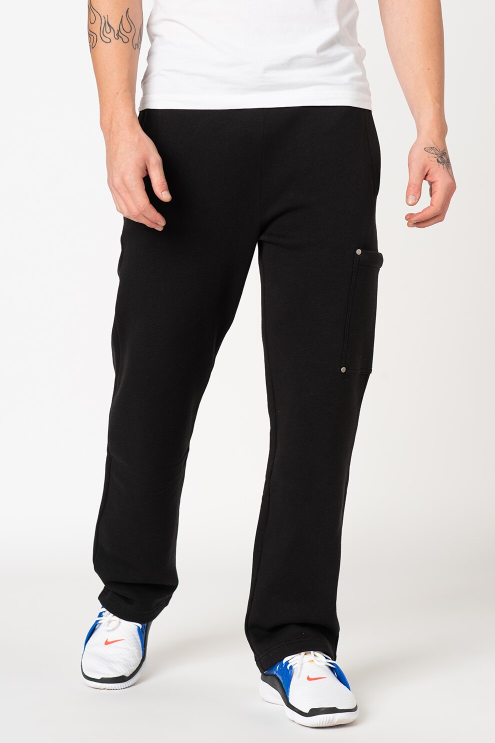 Versace Jeans, Pantaloni sport cu croiala dreapta si banda logo elastica, Negru, M