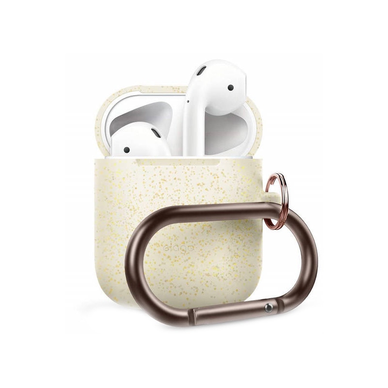 Husa de protectie pentru Apple Airpods, Elago Duo Hang, Sistem de prindere, Silicon, Auriu fosforescent