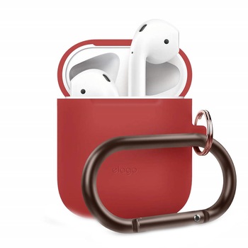 Carcasa din silicon cu carabinier Elago Silicone Hang Case, pentru casti Apple Airpods, rosu Carcasa din silicon cu carabinier Elago Silicone Hang Case, pentru casti Apple Airpods, rosu