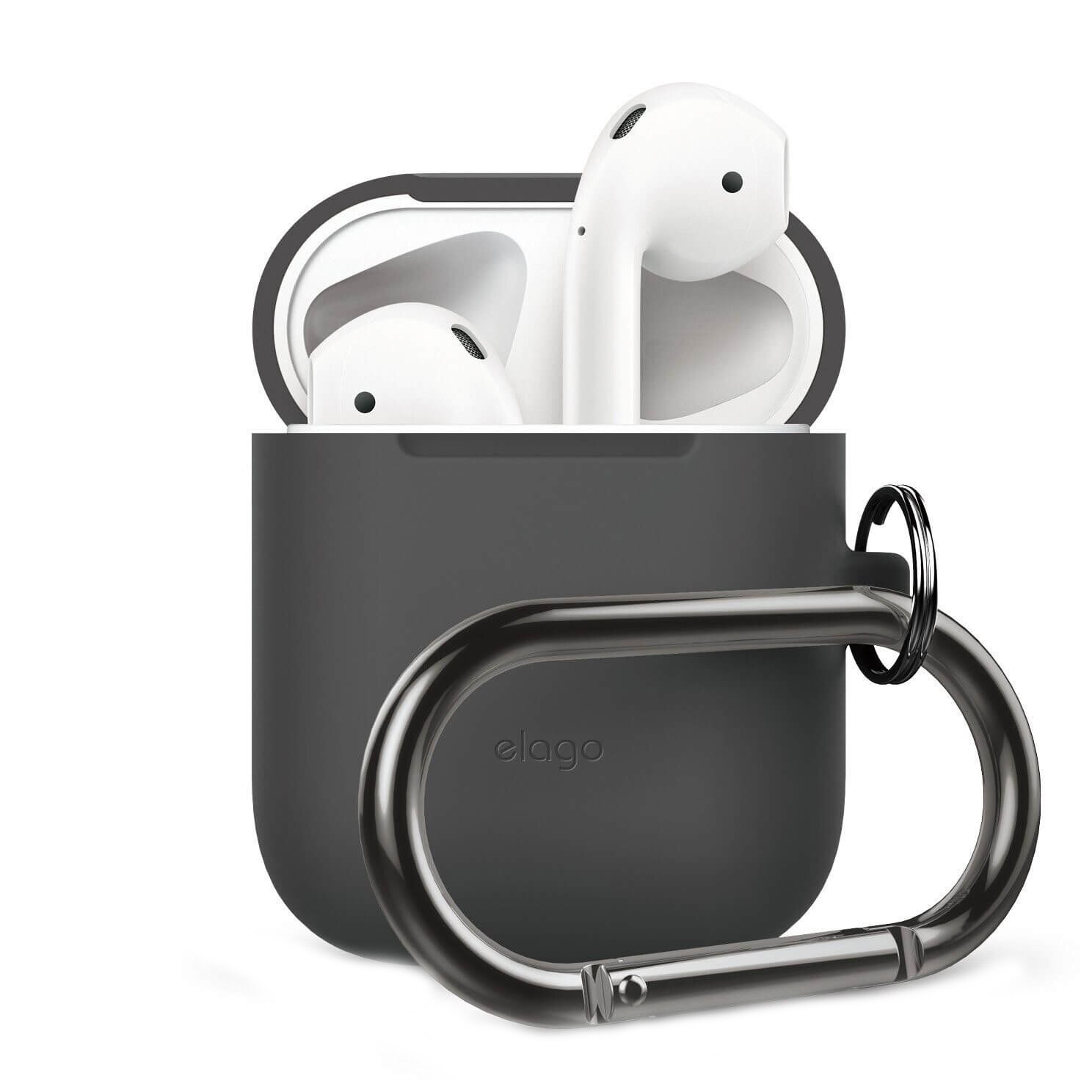Carcasa din silicon cu carabinier Elago Silicone Hang Case, pentru casti Apple Airpods, gri inchis