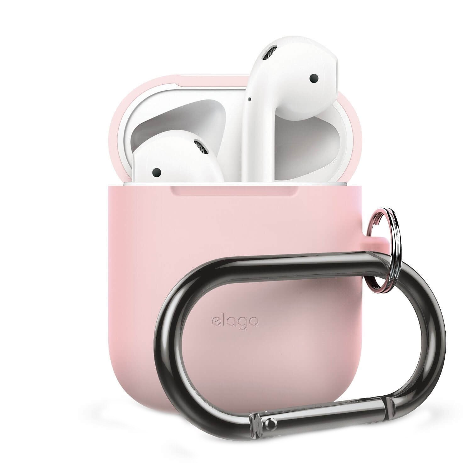 Carcasa din silicon cu carabinier Elago Silicone Hang Case, pentru casti Apple Airpods, roz