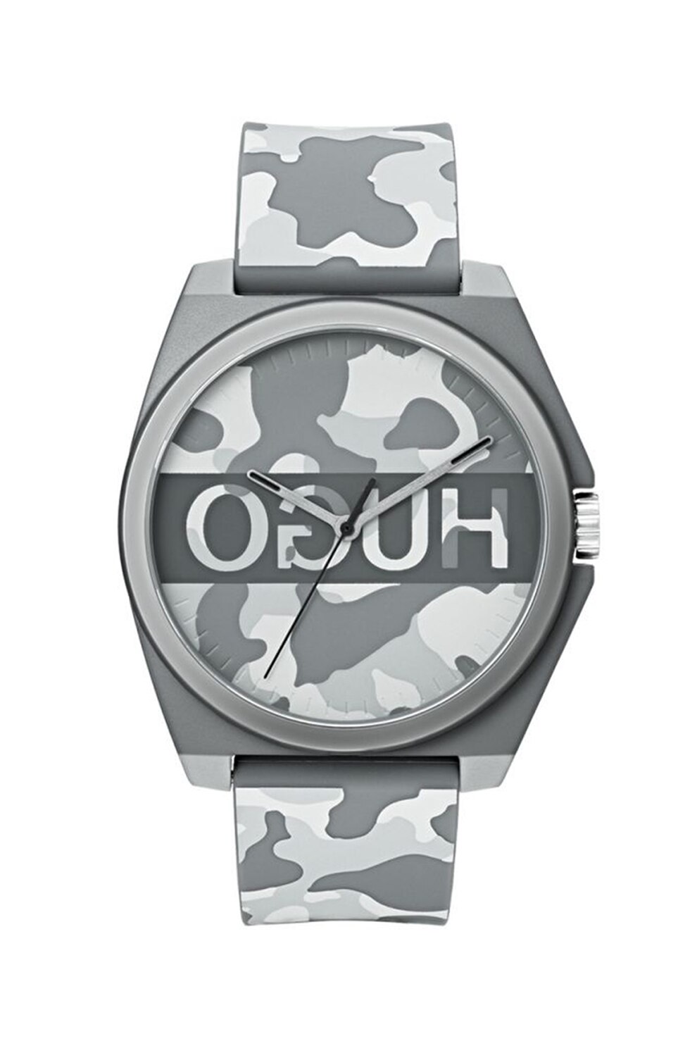 HUGO, Ceas quart cu imprimeu camuflaj, Gri/Argintiu inchis/Alb