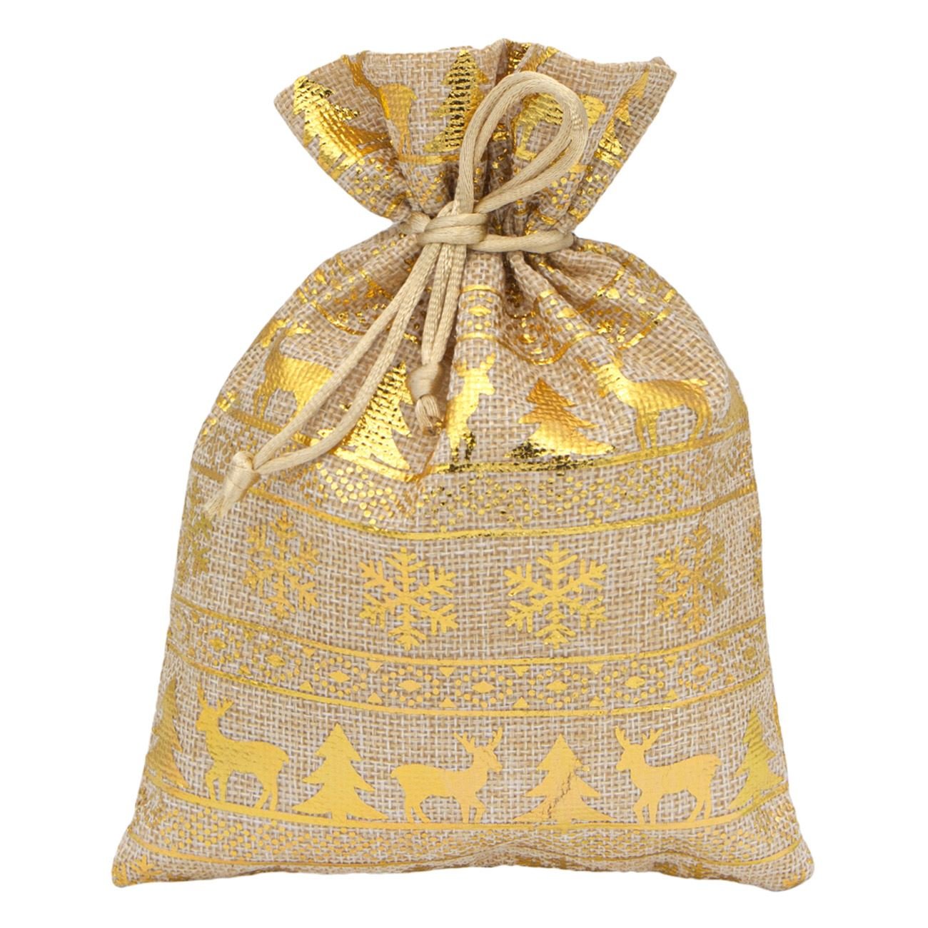 Saculet decorativ cu design auriu de Craciun, Lioness, 14 x 19 cm