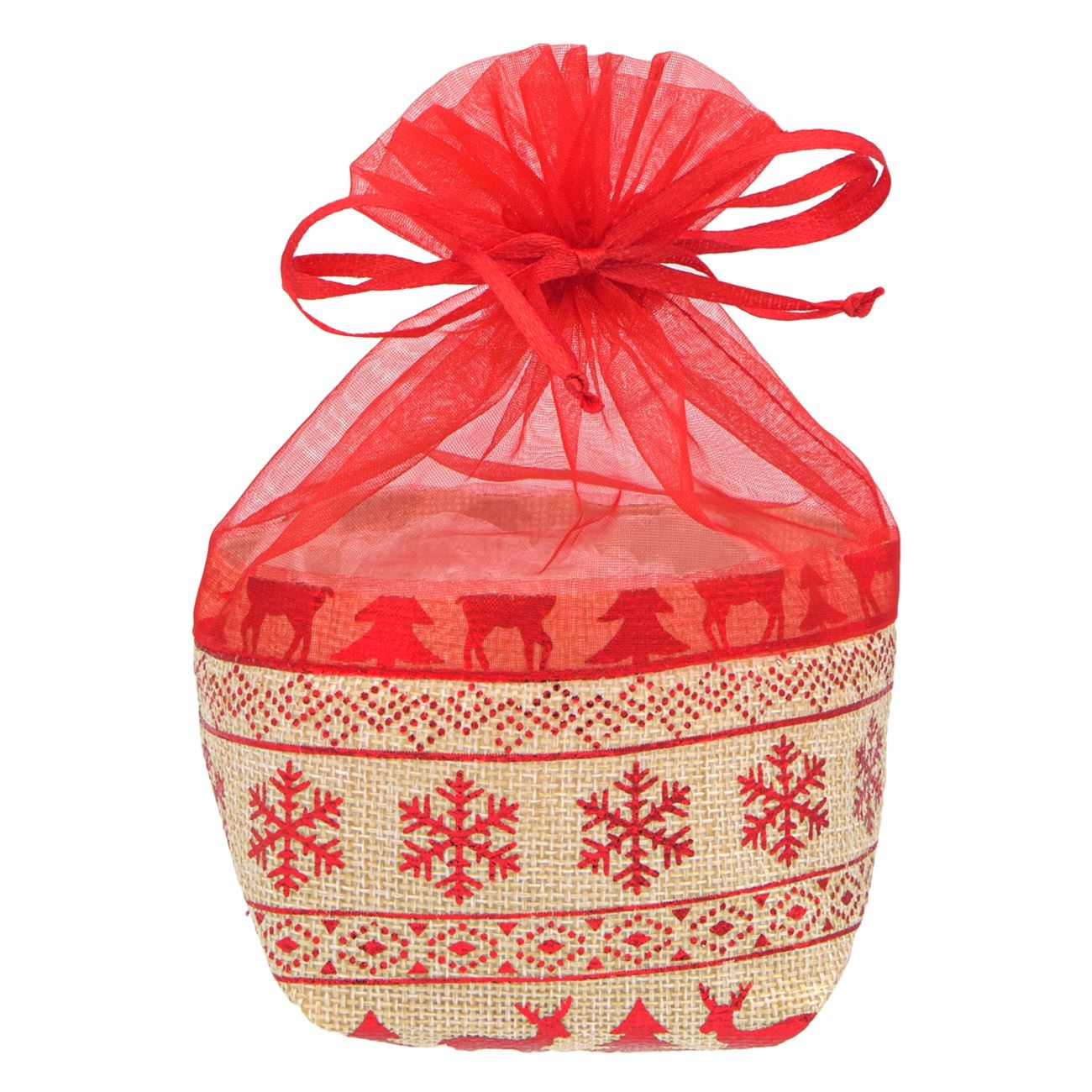 Saculet decorativ cu imprimeu fulgi de Craciun, Lioness, 16 x 8 x 16 cm