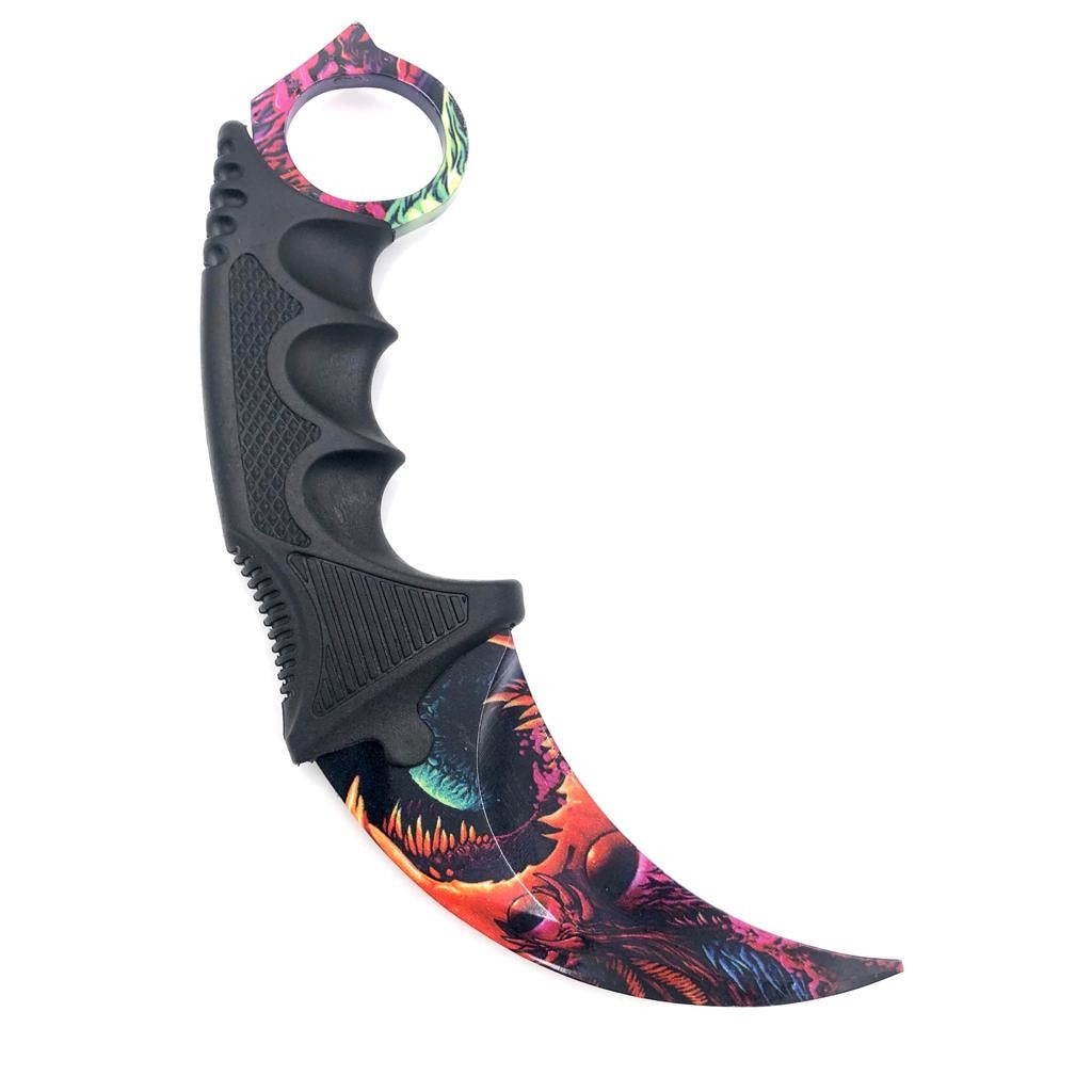 Cutit Karambit pentru antrenament, fara tais si varf bontuit, Dragon type, rosu